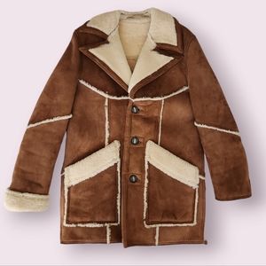 Vintage 70s Suede Leather Shearling Coat Sherpa Jacket Men's 38